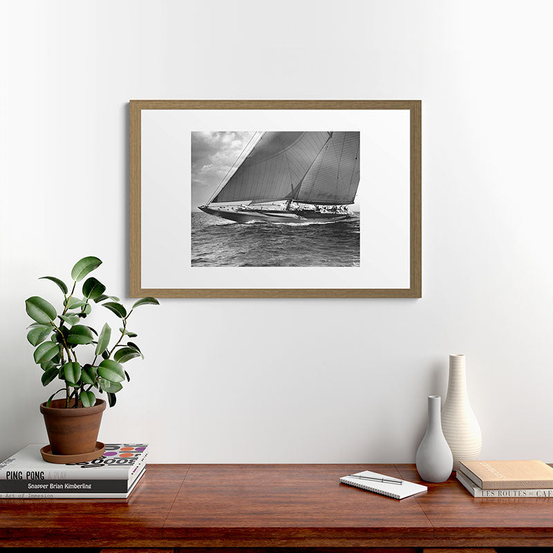 12-meter Sailing Yacht America's Cup Races nautical black and white photograph Framed Art Print