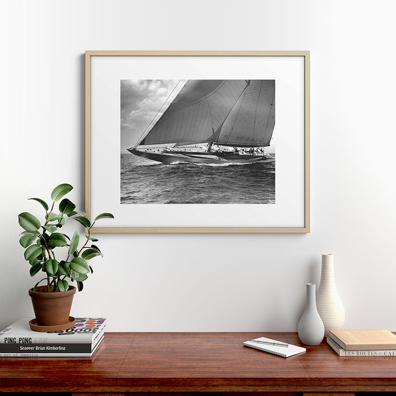 12-meter Sailing Yacht America's Cup Races nautical black and white photograph Framed Art Print