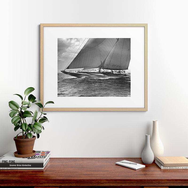 12-meter Sailing Yacht America's Cup Races nautical black and white photograph Framed Art Print