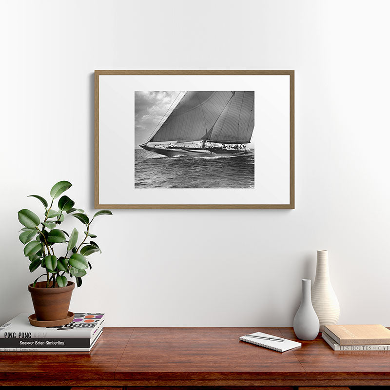 12-meter Sailing Yacht America's Cup Races nautical black and white photograph Framed Art Print