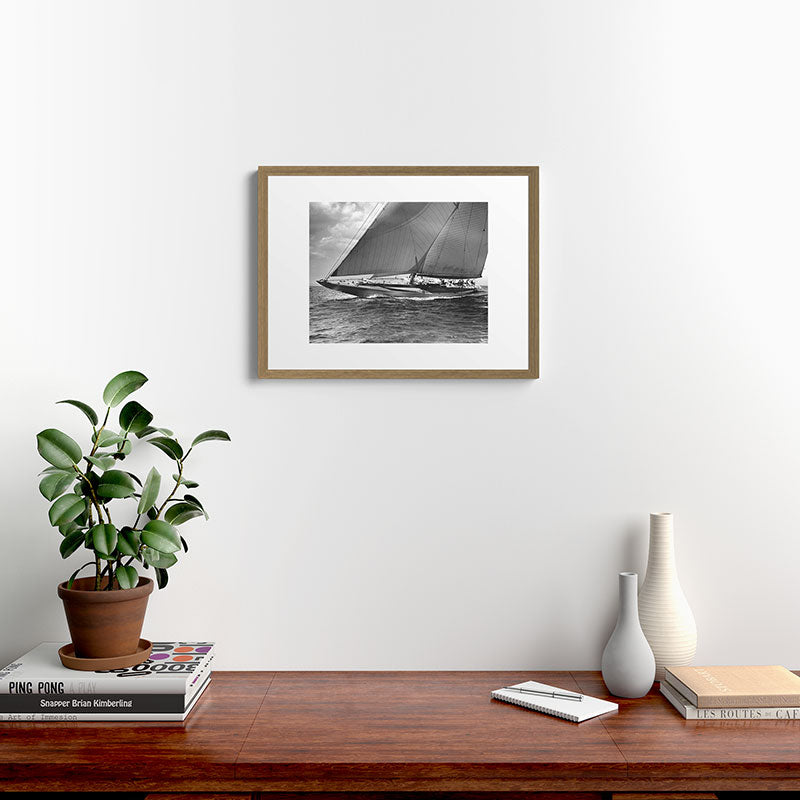 12-meter Sailing Yacht America's Cup Races nautical black and white photograph Framed Art Print