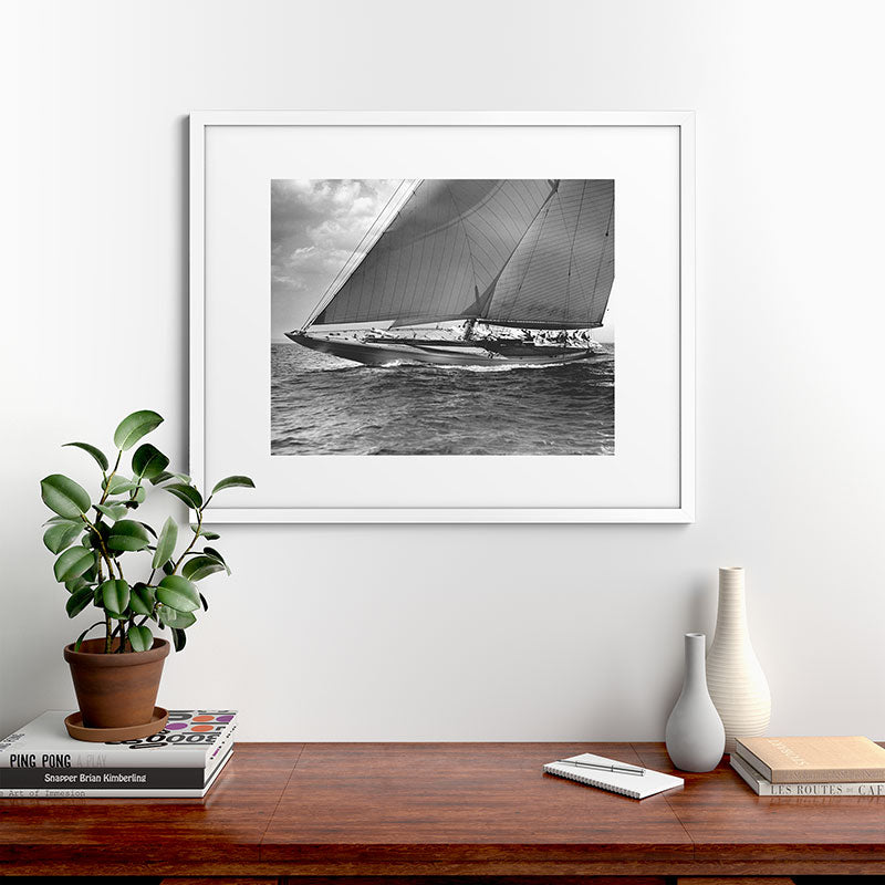 12-meter Sailing Yacht America's Cup Races nautical black and white photograph Framed Art Print