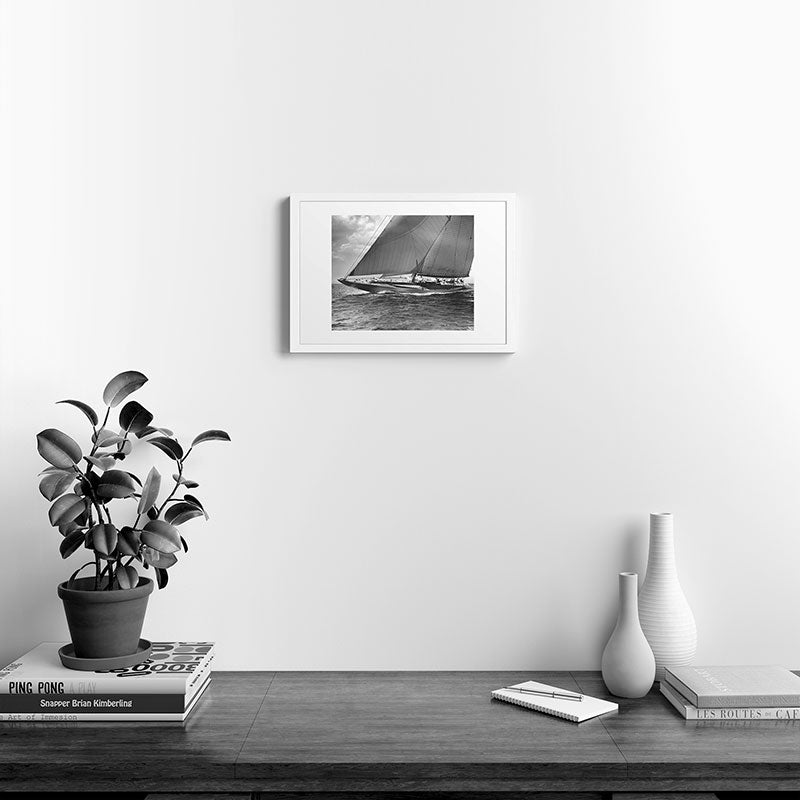 12-meter Sailing Yacht America's Cup Races nautical black and white photograph Framed Art Print
