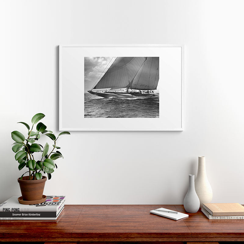 12-meter Sailing Yacht America's Cup Races nautical black and white photograph Framed Art Print
