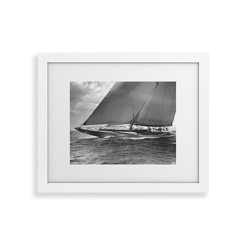 12-meter Sailing Yacht America's Cup Races nautical black and white photograph Framed Art Print