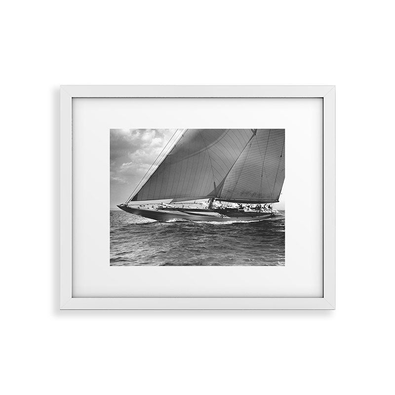 12-meter Sailing Yacht America's Cup Races nautical black and white photograph Framed Art Print