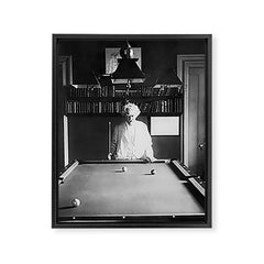 1891 Mark Twain playing billiards, pool black and white vintage photograph / photography Framed Canvas Print