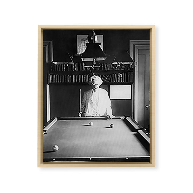 1891 Mark Twain playing billiards, pool black and white vintage photograph / photography Framed Canvas Print
