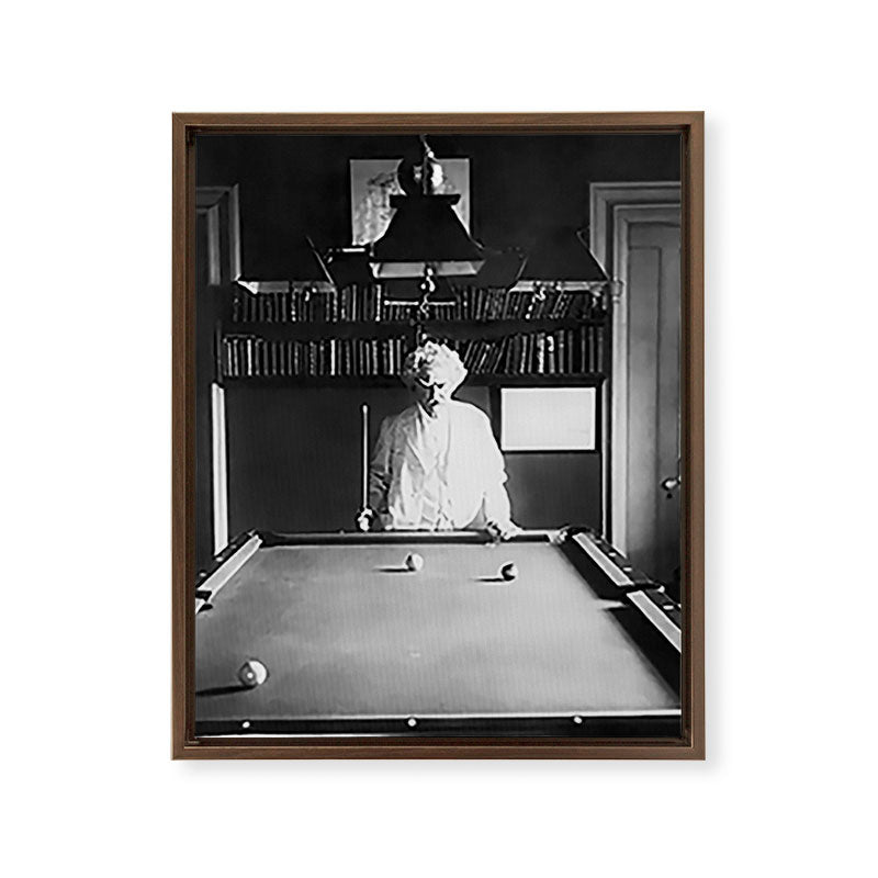 1891 Mark Twain playing billiards, pool black and white vintage photograph / photography Framed Canvas Print