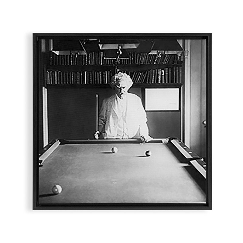 1891 Mark Twain playing billiards, pool black and white vintage photograph / photography Framed Canvas Print