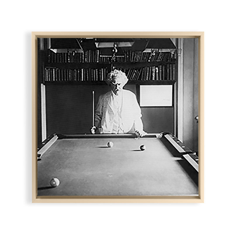 1891 Mark Twain playing billiards, pool black and white vintage photograph / photography Framed Canvas Print
