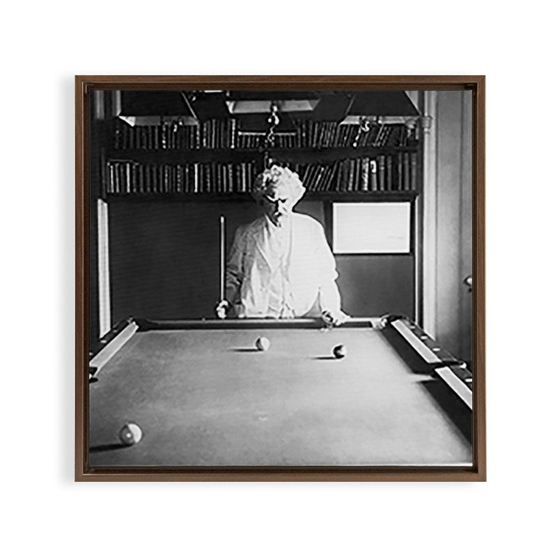 1891 Mark Twain playing billiards, pool black and white vintage photograph / photography Framed Canvas Print