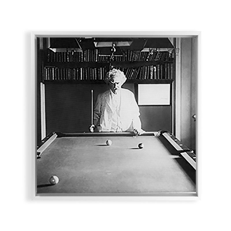 1891 Mark Twain playing billiards, pool black and white vintage photograph / photography Framed Canvas Print
