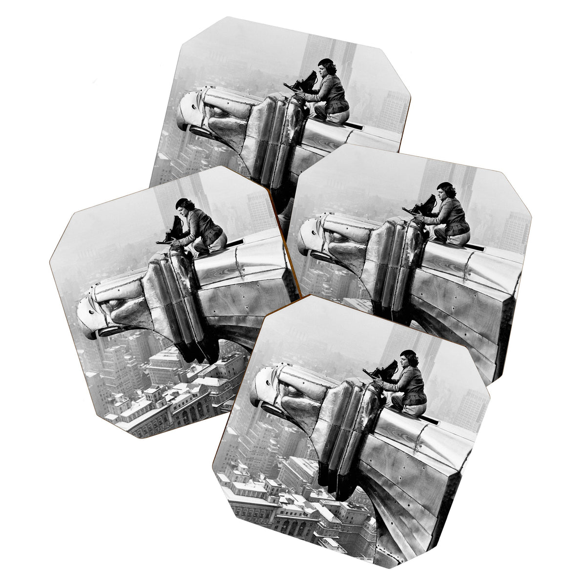 1930 Margaret Bourke-White atop of the world New York City skyline black and white photograph Coaster