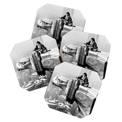 1930 Margaret Bourke-White atop of the world New York City skyline black and white photograph Coaster