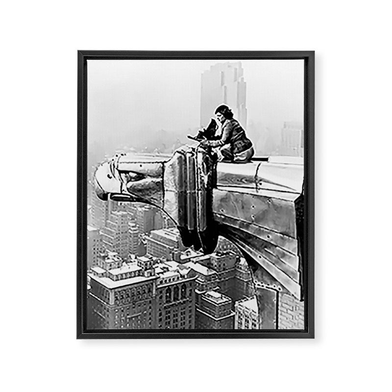 1930 Margaret Bourke-White atop of the world New York City skyline black and white photograph Framed Canvas Print