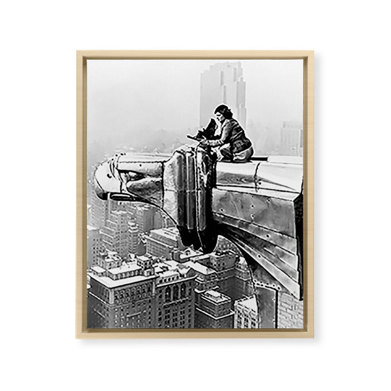 1930 Margaret Bourke-White atop of the world New York City skyline black and white photograph Framed Canvas Print
