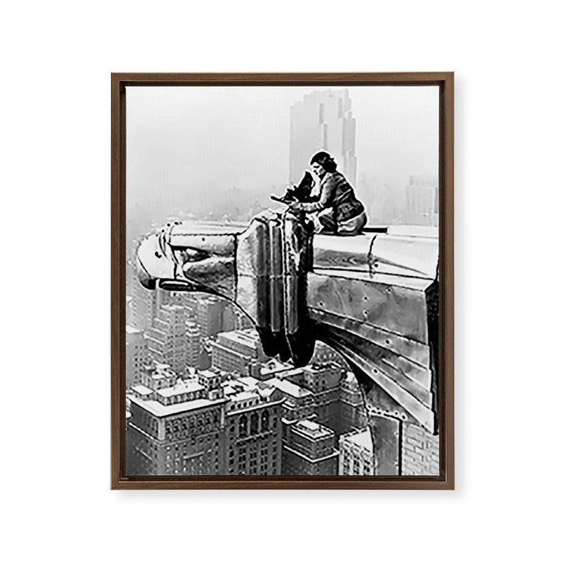 1930 Margaret Bourke-White atop of the world New York City skyline black and white photograph Framed Canvas Print