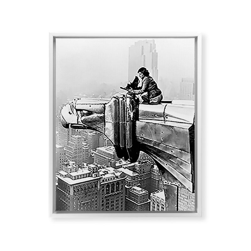 1930 Margaret Bourke-White atop of the world New York City skyline black and white photograph Framed Canvas Print