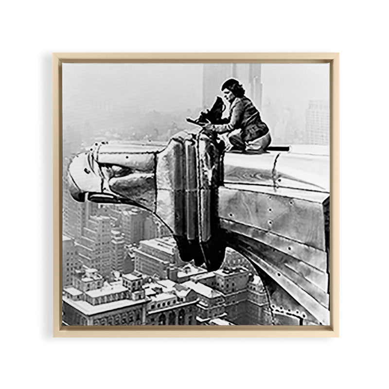 1930 Margaret Bourke-White atop of the world New York City skyline black and white photograph Framed Canvas Print