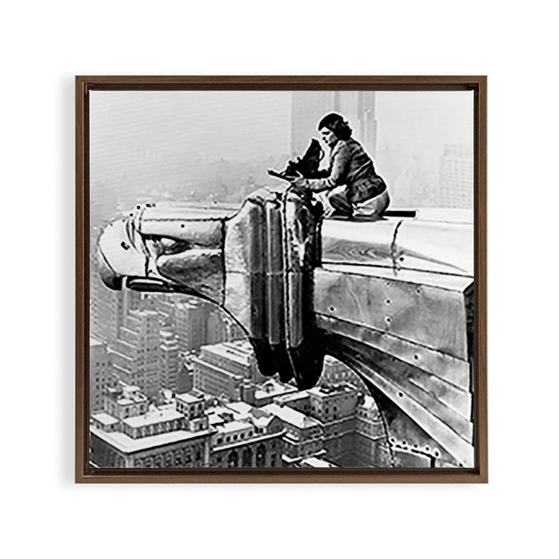 1930 Margaret Bourke-White atop of the world New York City skyline black and white photograph Framed Canvas Print
