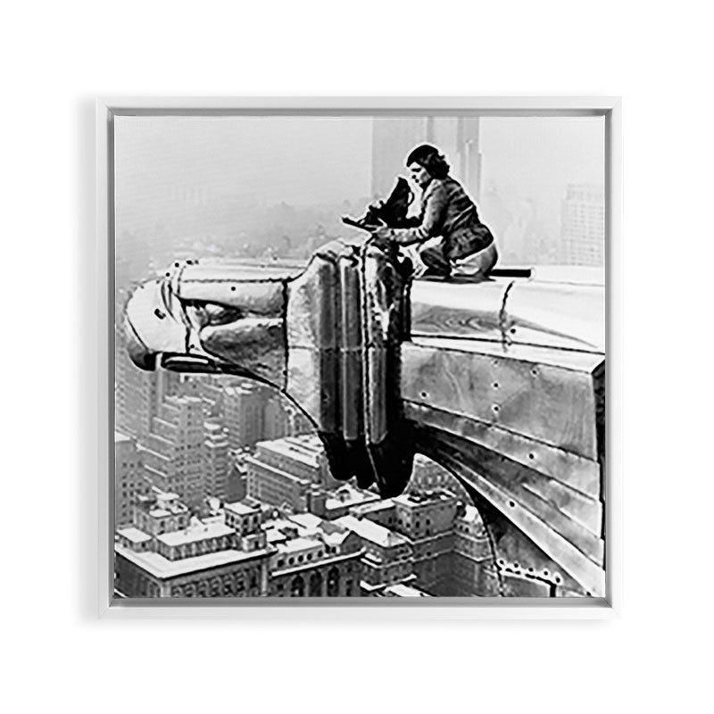 1930 Margaret Bourke-White atop of the world New York City skyline black and white photograph Framed Canvas Print