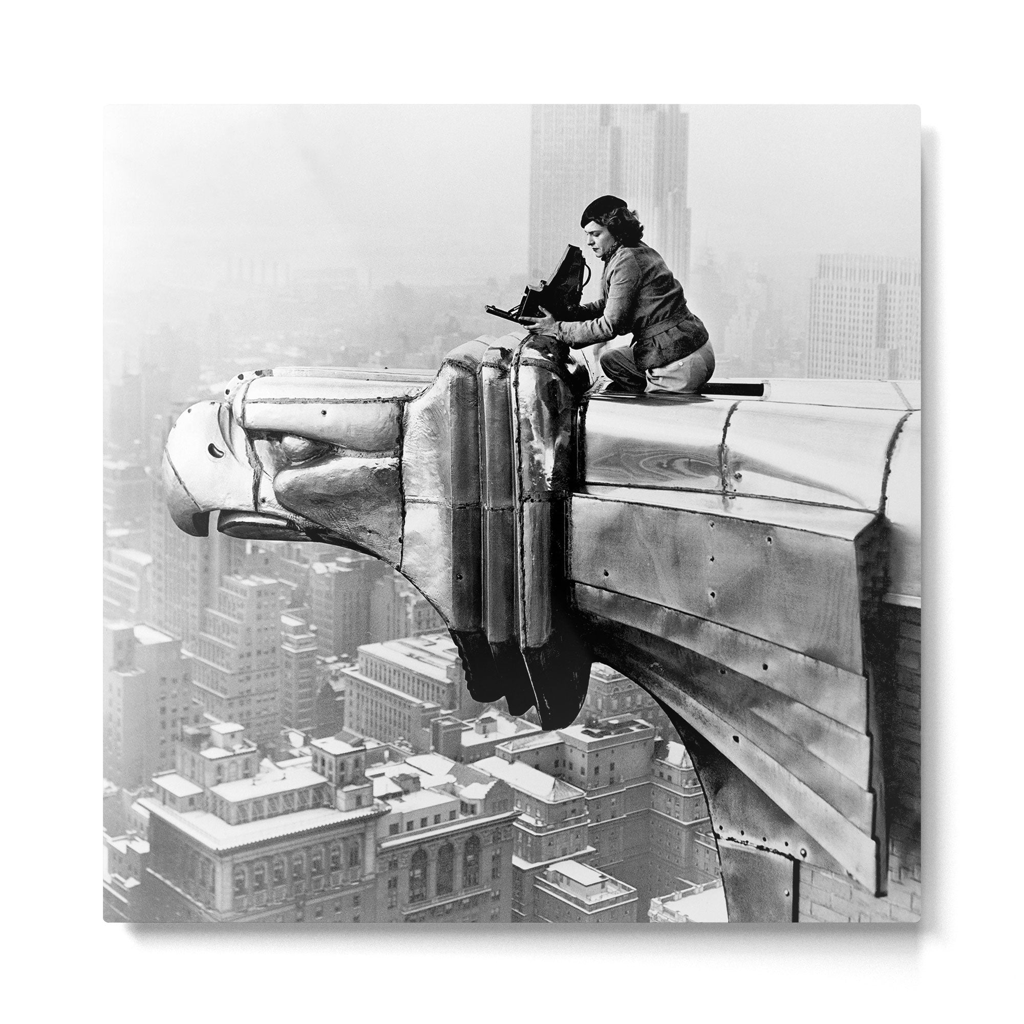1930 Margaret Bourke-White atop of the world New York City skyline black and white photograph Metal Print