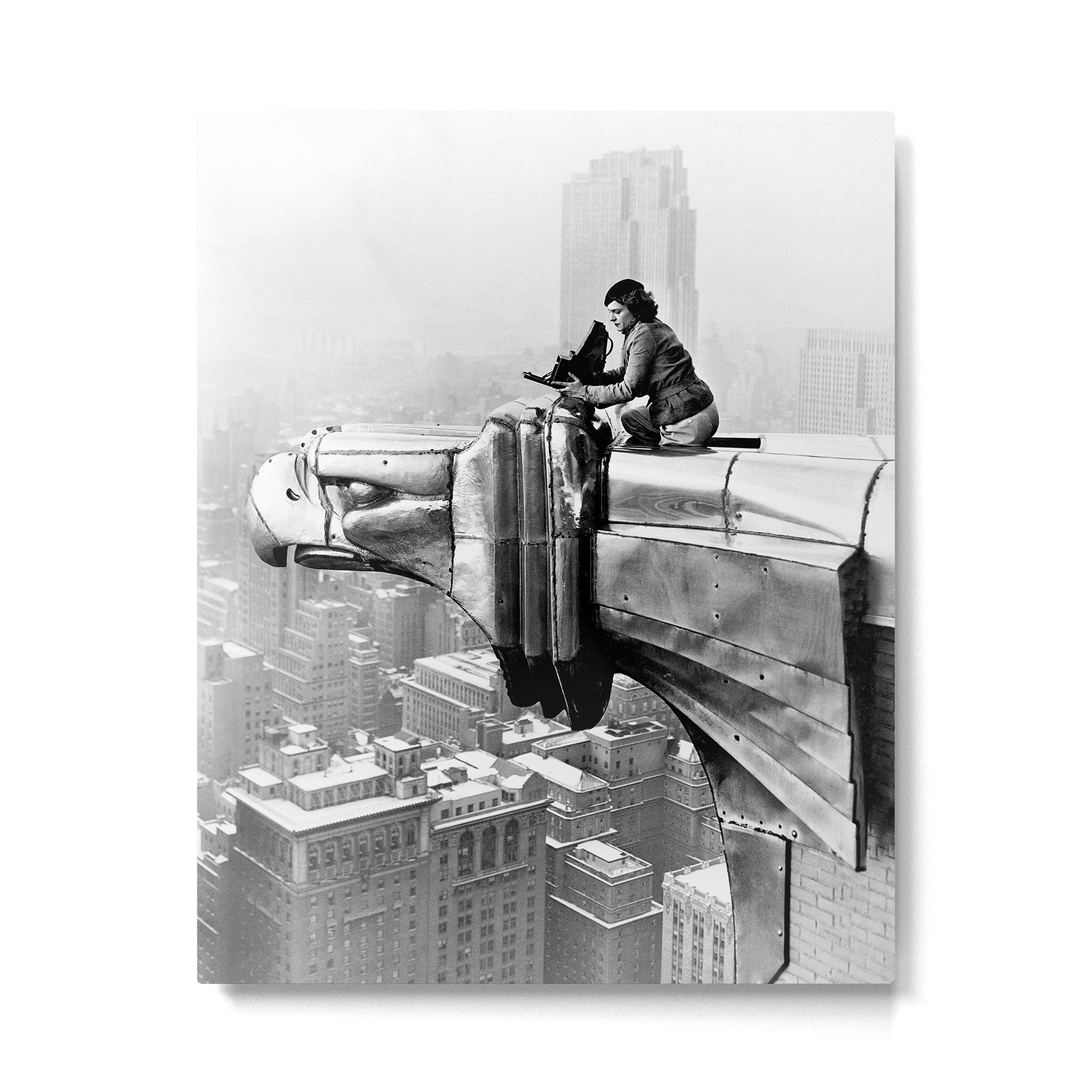 1930 Margaret Bourke-White atop of the world New York City skyline black and white photograph Metal Print