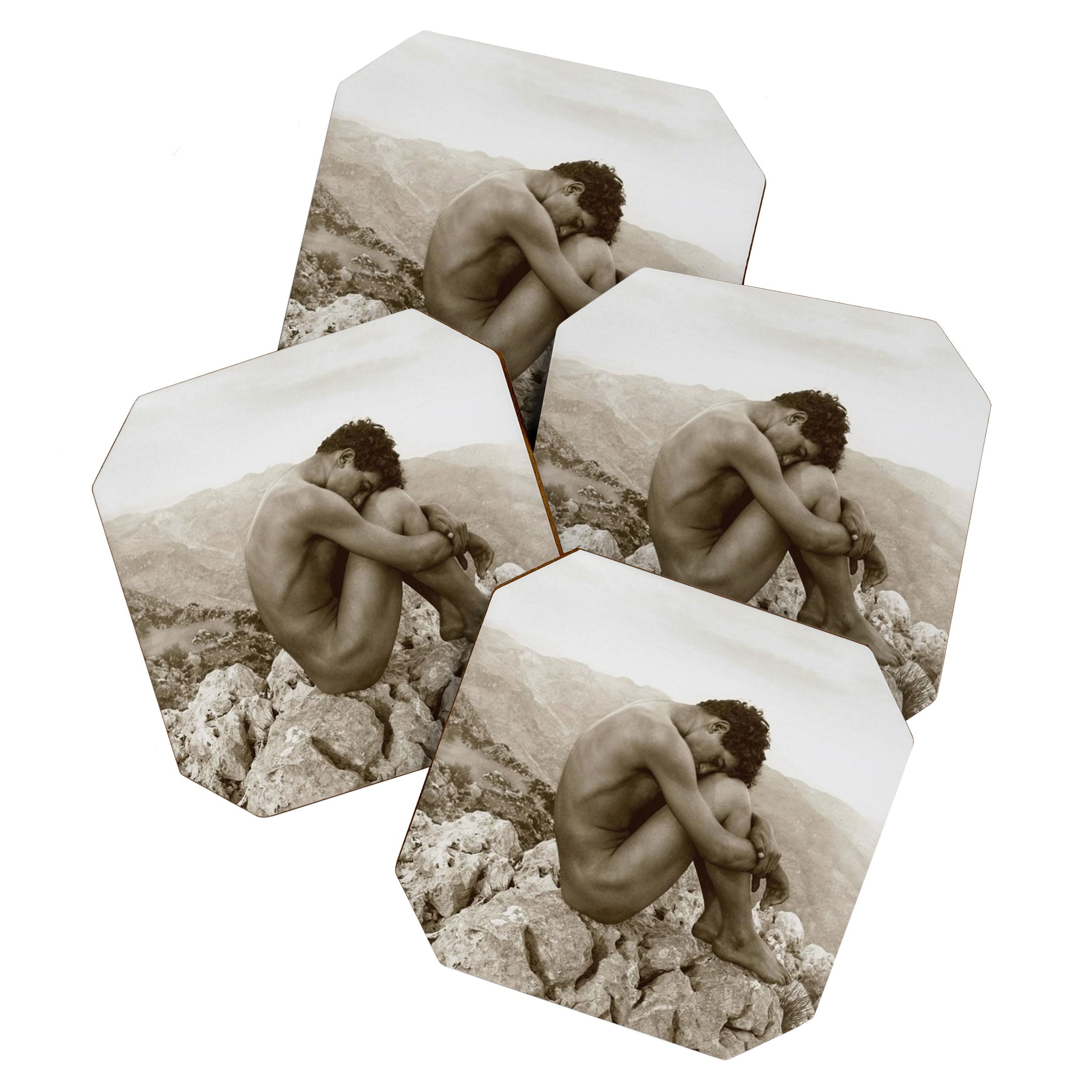 Caino' Male Nude black and white photograph / black and white photography by Wilhem von Gloeden Coaster