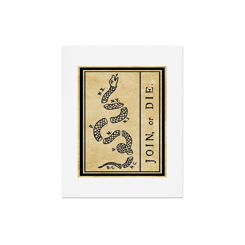 1776 "Join, or Die" Revolutionary War flag with 13 colonies, snake & no colors by Benjamin Franklin Art Print