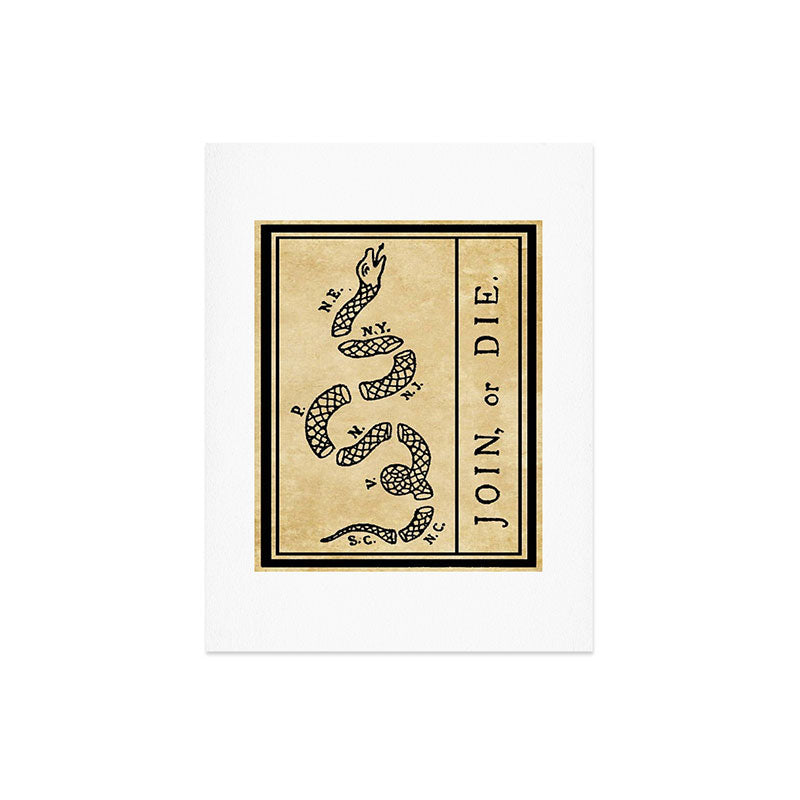 1776 "Join, or Die" Revolutionary War flag with 13 colonies, snake & no colors by Benjamin Franklin Art Print