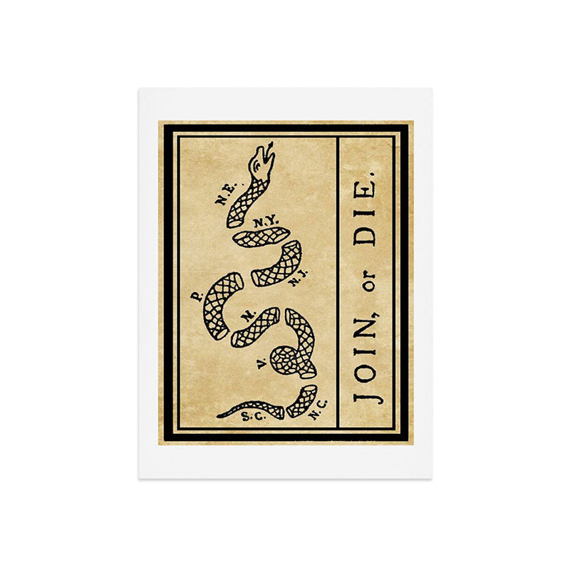1776 "Join, or Die" Revolutionary War flag with 13 colonies, snake & no colors by Benjamin Franklin Art Print