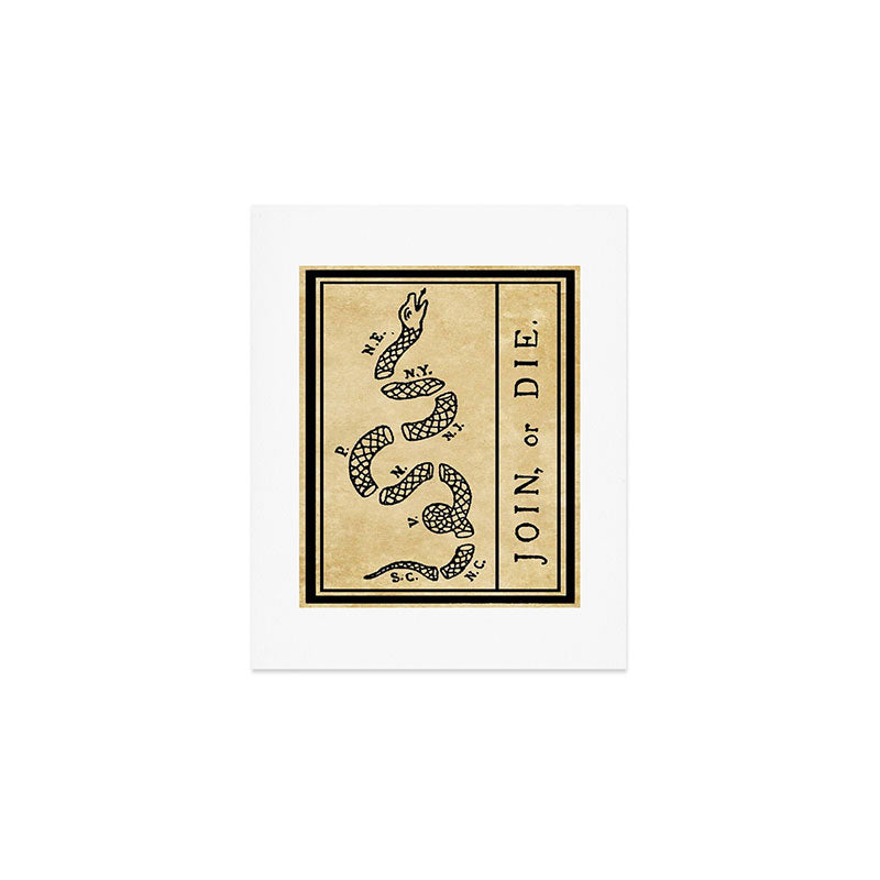 1776 "Join, or Die" Revolutionary War flag with 13 colonies, snake & no colors by Benjamin Franklin Art Print