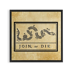 1776 "Join, or Die" Revolutionary War flag with 13 colonies, snake & no colors by Benjamin Franklin Framed Canvas Print