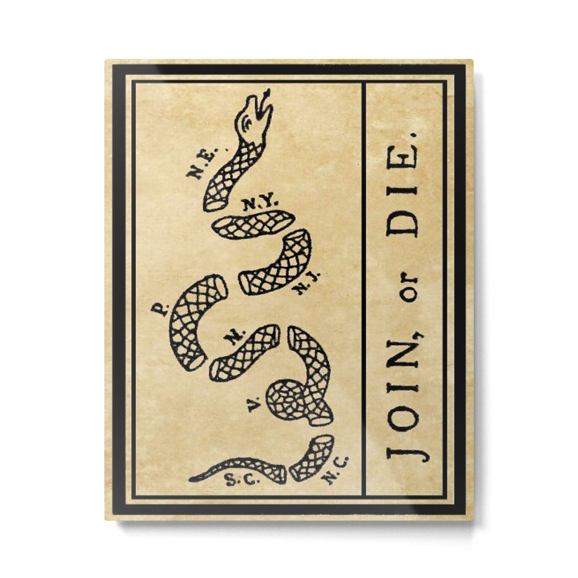 1776 "Join, or Die" Revolutionary War flag with 13 colonies, snake & no colors by Benjamin Franklin Metal Print