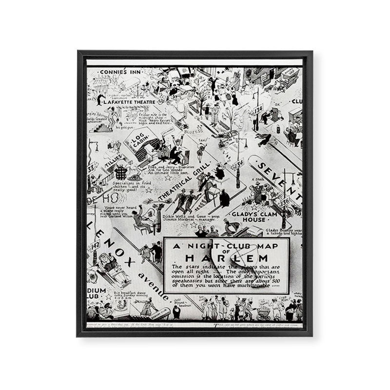 1932 Night-Club Map of Harlem, NY Centerfold from Manhattan Weekly by Elmer Simms Campbell Framed Canvas Print