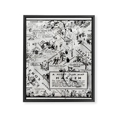 1932 Night-Club Map of Harlem, NY Centerfold from Manhattan Weekly by Elmer Simms Campbell Framed Canvas Print
