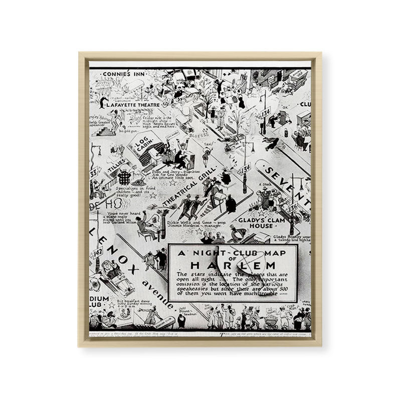1932 Night-Club Map of Harlem, NY Centerfold from Manhattan Weekly by Elmer Simms Campbell Framed Canvas Print