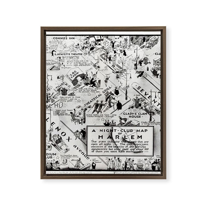 1932 Night-Club Map of Harlem, NY Centerfold from Manhattan Weekly by Elmer Simms Campbell Framed Canvas Print