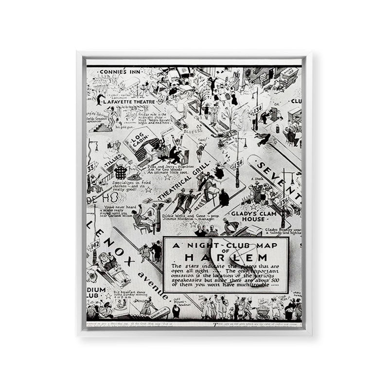 1932 Night-Club Map of Harlem, NY Centerfold from Manhattan Weekly by Elmer Simms Campbell Framed Canvas Print