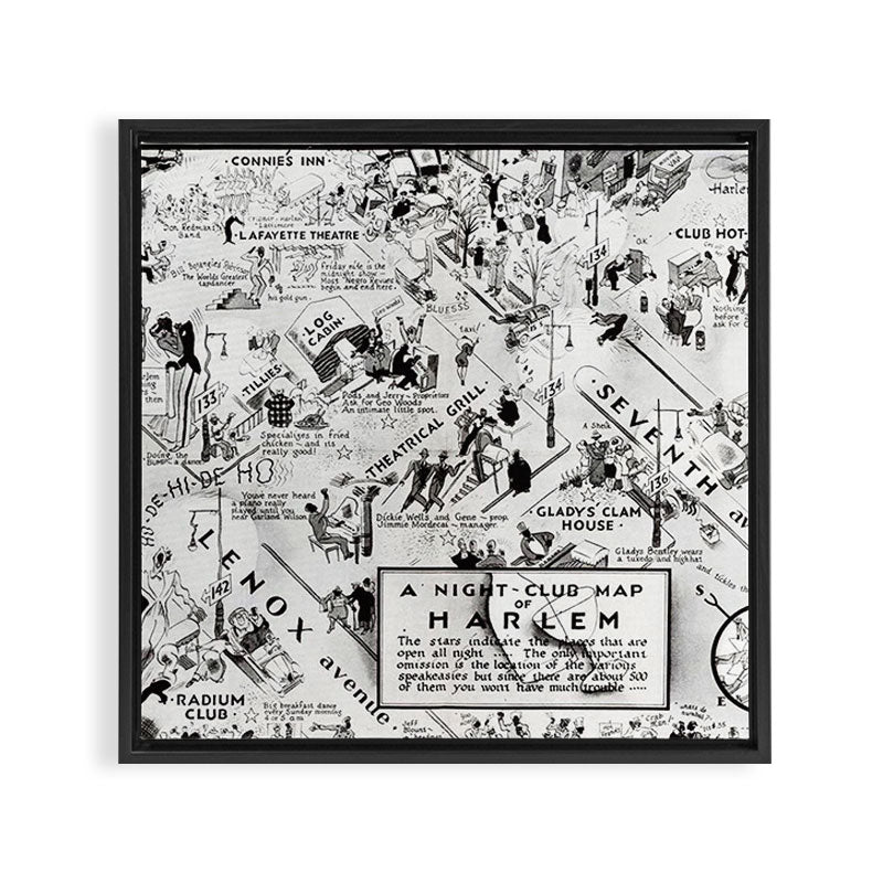1932 Night-Club Map of Harlem, NY Centerfold from Manhattan Weekly by Elmer Simms Campbell Framed Canvas Print