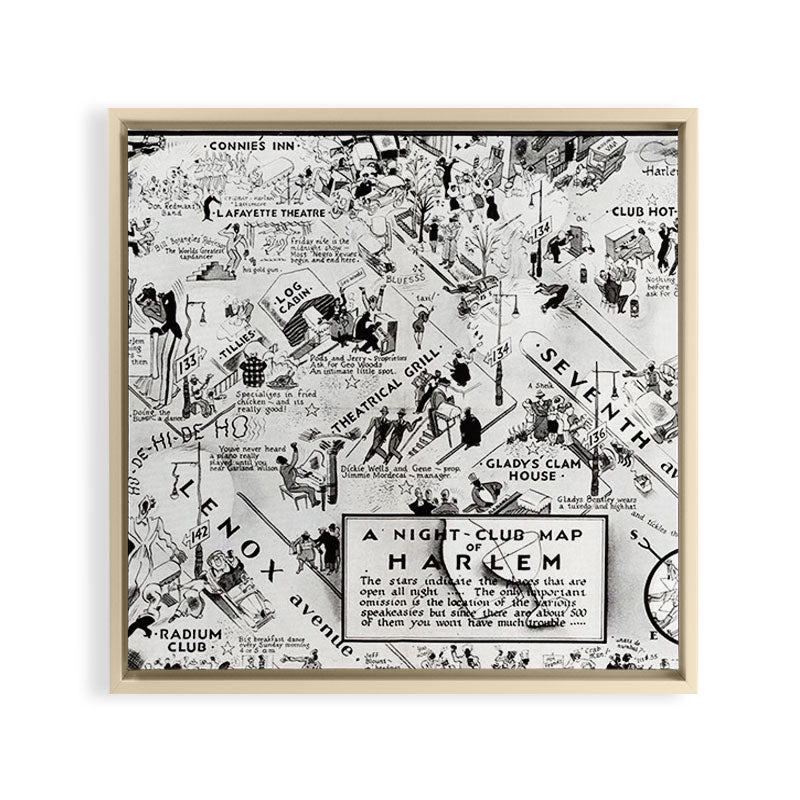 1932 Night-Club Map of Harlem, NY Centerfold from Manhattan Weekly by Elmer Simms Campbell Framed Canvas Print