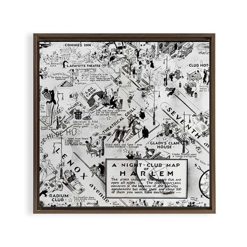 1932 Night-Club Map of Harlem, NY Centerfold from Manhattan Weekly by Elmer Simms Campbell Framed Canvas Print