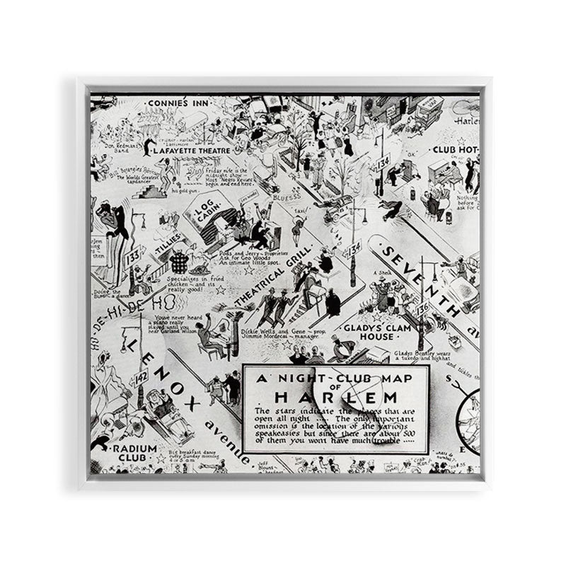 1932 Night-Club Map of Harlem, NY Centerfold from Manhattan Weekly by Elmer Simms Campbell Framed Canvas Print