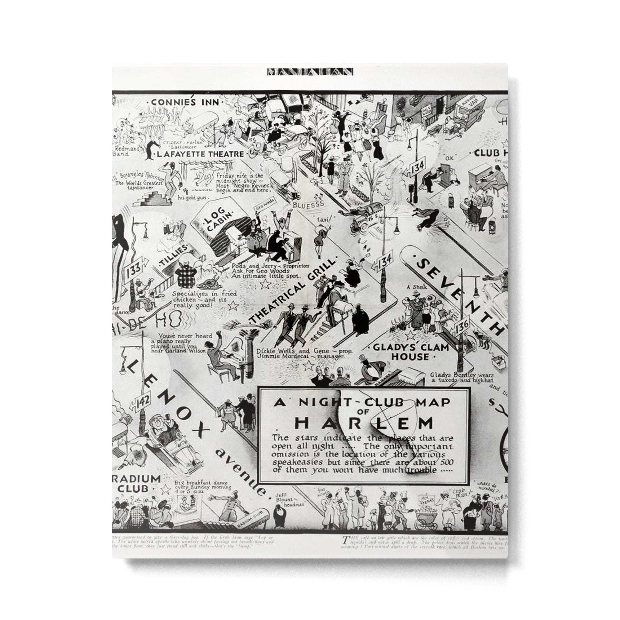 1932 Night-Club Map of Harlem, NY Centerfold from Manhattan Weekly by Elmer Simms Campbell Metal Print
