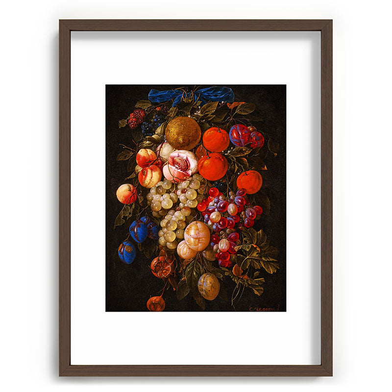 A festoon of fruit hanging from a blue ribbon 1670 still life portrait painting by Cornelis de Heem Framed Art Print
