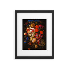 A festoon of fruit hanging from a blue ribbon 1670 still life portrait painting by Cornelis de Heem Framed Art Print