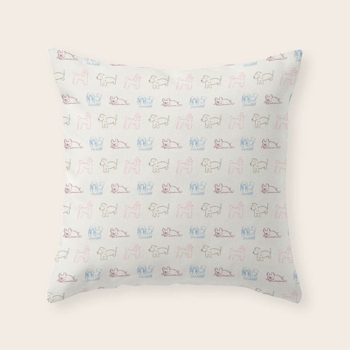 4 Pup Pals Doodle Throw Pillow