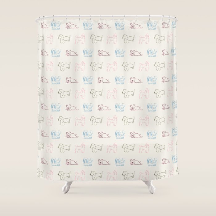 4 Pup Pals Doodle Shower Curtain