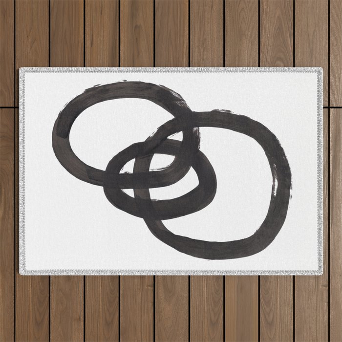 And I Op' Minimalist Ink Line Drawing Abstract Black Brush Strokes Modern Funky Maze by Ejaaz Haniff  Outdoor Rug